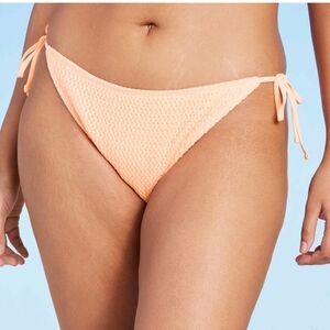 Women's Side-Tie High Leg Cheeky Crochet Bikini Bottom Wild Fable Orange - L